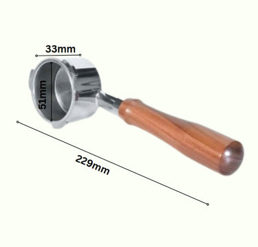 51mm Bottomless Portafilter with Redwood Handle for Espresso Machines- fits perfectly on 54mm group heads